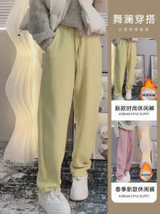 Womens Fleece Lined Casual Pants Spring 2025 High Waist Slimming Loose Wide Leg Sweatpants Comfortable Long Trousers