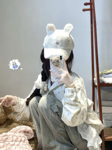Lamb Wool Baseball Cap Womens Autumn and Winter Fashion Face-Looking Little Wild K-style Trendy Big Head Circumference Rabbit Ears Peaked Cap