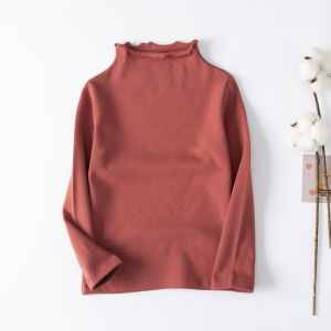 Girl Bottoming Shirt Spring and Autumn High Neck Pure Cotton Long Sleeves Kids Autumn Winter Coat White with Fleece Lining Baby Long Johns Top Inner Wear