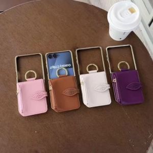 szhaiyu | Luxury PU Leather Zipper Wallet Mirror Phone Case for Samsung Galaxy Z Flip 8 7 6 Flip8 Flip7 FE Plating Ring Cards Holder Cover