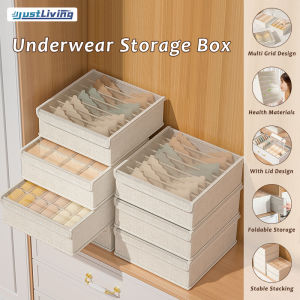 JustLiving 1PC 7/16/24 Grids Underwear Socks Storage Drawer Closet Bamboo Charcoal Organizer Box Simple Foldable Storage Box Creative Drawer Organizer Divider for Panties Underwear Ties Bras Socks