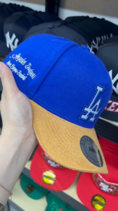 【COD】LA Blue & Khaki Color Blocking Curved Brim For Men Snapback Cap Vintage cup baseball Cap 3D Embroidery Cap High Quality