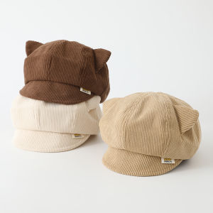 Childrens Beret Hat Female Baby Ears Painter Hat Windproof Warm Casual Style Short Brim round Top Cap for Travel Outdoor Sport
