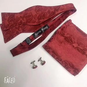 Mens Self Bowtie Jacquard Butterfly Bow Tie Hanky Cufflinks For Male Pink Purple Gold Blue Green Red Beige Mint