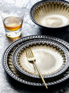 จานเซรามิกสไตล์ยุโรป จานเนื้อ จานอาหารกลางวัน จานผลไม้ จานสลัด จานอาหารตะวันตก จานสำหรับใช้ในบ้าน จานทรงกลม ขนาด 10 นิ้ว