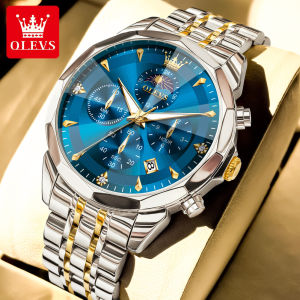OLEVS Watch Men Original Waterproof Brand Stainless Steel Strap Business Fashion Luminous Calendar Chronograph Mens Watch