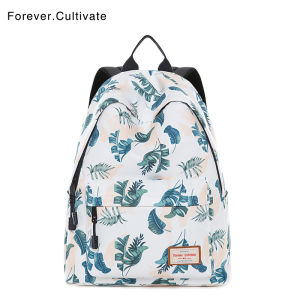 Forever Cultivate Floral Print Oxford Cloth Medium Shoulder Bag for Women Japanese and South Korean Style Zipper Closed กันน้ํา