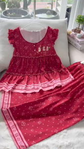 Bộ Lửng Cánh Tiên Babydoll In 3D TK Lụa Tơ Tằm Dễ Thương.