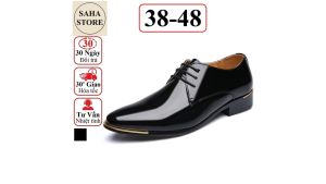 Giày tây nam độn đế 6cm big size 48 47 46 45 SAHA110 bigsize to giầy tăng chiều cao da bóng buộc dây chú rể mặc vest