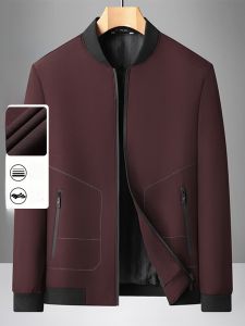 ROMON | Lormen Mens Stand Collar Jacket Casual Business Pure Color Baseball Collar Outerwear Autumn Fashion City Style Polyester Fiber