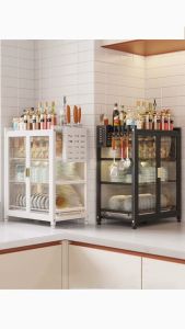 ชั้นวางของในครัว ตู้เก็บของ ประตูแม่เหล็กดูด โปร่งใส ดึงออกได้ตามต้องการ ด้านล่างมีถาดรองน้ำทิ้ง พร้อมกับตะขอ ช่องใส่มีด ช้อน  มีหลายชั้นให้เลือก TF