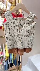 TREEHOUSE 0 to 5 years old baby for girls set Summer fashion thin polka dot sleeveless vest top + shorts two-piece set