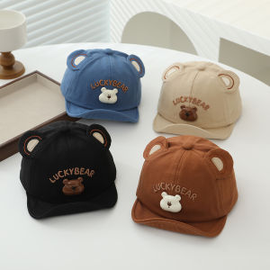 Cute Bear Kids Baseball Cap With Ears Soft Eaves Infant Boys Girls Embroidered Sun Hat Outdoor Sunshade Children Peaked Caps