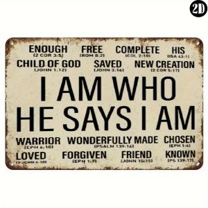 HelloYoung | 2D Metal Sign Christian Metal Wall Art "I Am Who He Says I Am" Bible Verse Sign Vintage Rustic Decor for Home Office Bedroom