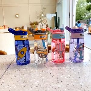 Botol Minum Flip On Model Transparant Motif Kartun Anak 480ml Free Box