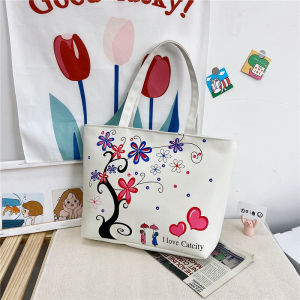 Túi tote vải canvas nhiều họa tiết thời trang cá tính vừa A4 có khóa kéo tiện dụng LX220