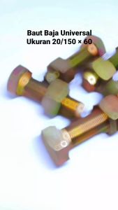 Produk Baut Baja Ukuran 20/150 x 60 mm Warna Kuning Bahan Besi Mur Baja Universal 1 pcs Drat Kasar