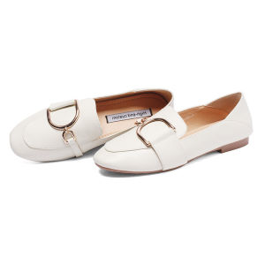 2025 New Style Large Size Buckle Shoes for Women Size 41-43 Flat Bottom Slip-On Loafers Fashionable round Toe Casual Shoes