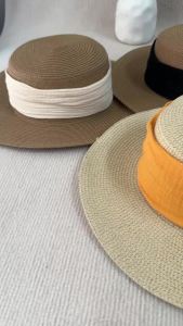 French Vintage Straw Hat Womens Flat Top Summer Beach Sun Hat Vacation Sunshade Hat Sun Protection Panama Hat Girl Gift