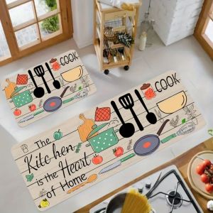 VIKAMA 1/2 Pieces Wood-Grain Imitation Wood Pattern Ins Style Kitchen Floor Mat Set For Bathroom And Home Decoration