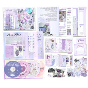 Simno Scrapbook Supplies Kit 101Pcs Craft Set with Aesthetic Paper Vintage Stickers Washi Tapes for Journaling Collage Album