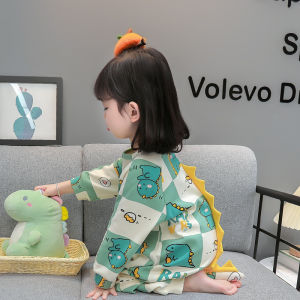 Pure ผ้าฝ้าย ชุดนอนไดโนเสาร์ ชุดรอมเปอร์เด็ก ชุดนอน ชายหญิง การ์ตูน สัตว์ เด็กทารก กระเป๋า ลำลอง ฤดูใบไม้ผลิ ฤดูใบไม้ร่วง เสื้อผ้าฤดู