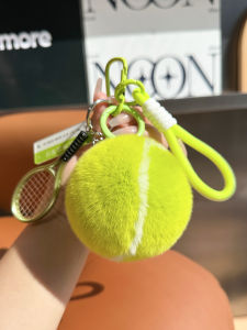 Cute Real Rabbit Fur Tennis Ball Keychain Bag Charm Plush Car Key Holder Attractive Ball Book Bag Decorations