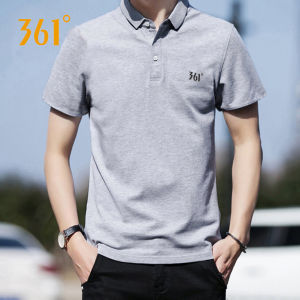 Mens Cotton Short Sleeve Polo Shirt Quick Dry Gray Summer Ice Silk 361° Casual Sportswear Breathable Elastic round Neck T-Shirt