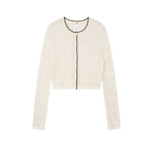 Hollow-out Jacquard Knit Cardigan Short-sleeved Color-blocked