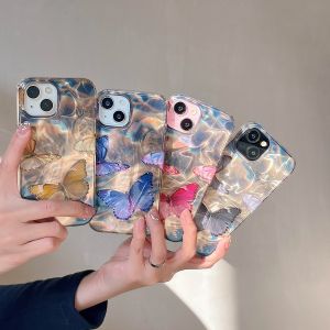 Kisscase Mô Hình gợn sóng nước Bướm Sơn vỏ điện thoại Cho iPhone 15 14 13 12 Pro Max phong cách Ins Bao Gồm Tất Cả Các TPU Chống-Mùa Thu Chống Sốc Ốp lưng cho iPhone 15 14 13 12