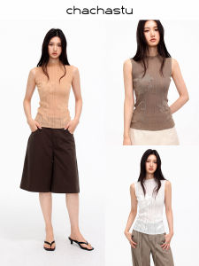 Áo Knit Vest Sọc Dọc Trong Suốt Jacquard Linen-Lyocell