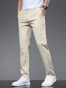 2024 Summer Ultra-thin Fashionable Casual Pants for Men Soft Elastic Slim Straight Solid Color Trousers for Men Black Beige Grey