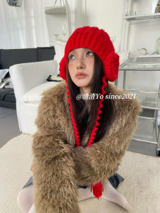Handmade Knitted Ball Hat Womens Winter Warm Ear Protection Small Face Effect Woolen Cap Sweet Cute Style No Ear Flaps
