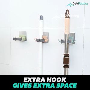 Punch-free Strong Grip Waterproof Mop Holder Bathroom Wall Sticker Kitchen With Extra Hook