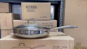 Chảo thành cao OYATTON vung kính chảo inox 26&28cm chảo inox cao cấp chảo inox chống dính