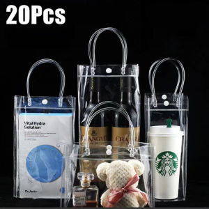 20pcs Milk Tea Cup Handbag Transparent PVC Handbag Simple Fashion Packaging Bag Reusable Party Favor Bags DIY Simple Milk Tea Single Flower Shop Packaging Bag
