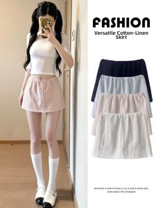 LANMENGYA | Pink Breathable Cotton Linen Short Skirt