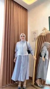 Midi Dress Salur MIx Brukat Dress Lebaran Terbaru Kualitas Premium Harga Terjangkau