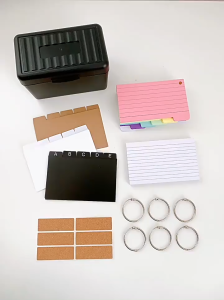 Index Card Holder Set with 230Notes Index Card 6Rings Stickers Plastic Storage Box Office School