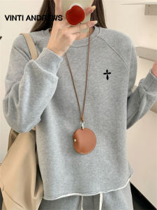 Fleece-lined Loose Round Neck Thick Sweater For Autumn And Winter