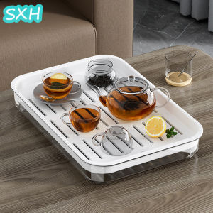 SXH Rectangular Pet Creative Transparent Camping And Picnic Transparent Tea Plate Fruit Water Cup Multi Purpose Drag Tray Living Room Drain Tray