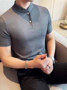 Áo Thun Polo Cổ Đứng Mỏng Ôm Vừa Vặn Tay Ngắn Màu Trơn Mùa Hè 2025 Cho Nam Áo Thun Cổ Tròn Tay Ngắn Chất Liệu Polyester