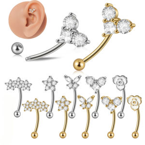 1PC Surgical Steel Curved Rook Daith Piercing External Thread CZ Women Ear Tragus Belly Prevent Allergy Piercing Jewelry