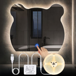 กระจกห้องน้ำ LED 1M/3M/5M ไฟแบ็คไลท์ USB 5V COB แถบไฟ LED แสงแบบทะลุได้เซ็นเซอร์สัมผัสหรี่ไฟโต๊ะเครื่องแป้ง