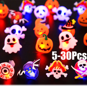 5-30Pcs LED Luminous Halloween Rings Glow In Dark Pumpkin Ghost Skull Finger Rings Jewelry For Kids Halloween Party Favors Gifts