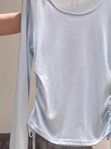 เสื้อยืดแขนยาวป้องกันแสงแดดผ้าฝ้ายลายหิมะสำหรับผู้หญิง ทรงเข้ารูป เอวเข้ารูป คอตั้ง แฟชั่นฤดูร้อน ใส่ได้หลากหลาย