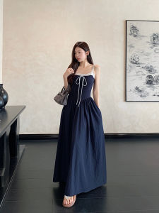 ชุดเดรสยาวทรงเอผ้าลูกไม้สไตล์เกาหลีสำหรับผู้หญิงในฤดูร้อน ดีไซน์เก๋ไก๋ กระโปรงทรงเอเข้ารูป เดรสยาวคลุมเข่า