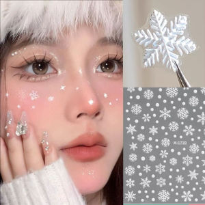 Dorisna 1/3 Pcs Facial White Snowflake Sticker Christmas Party Makeup Sticker Self-adhesive Christmas White Snowflake Nail Decal