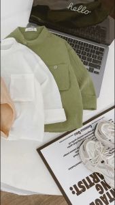 BE242 Áo sơ mi cổ trụ dài tay cho bé trai BEEMO áo cổ tàu lịch lãm đi chơi đi học