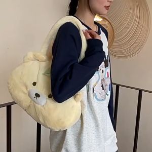 Túi tote hoạt hình Gấu Đính Lá size lớn có khóa kéo hottrend độc lạ siêu đáng yêu